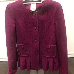 Anthropologie Elevenses Purple Wool peplum blazer